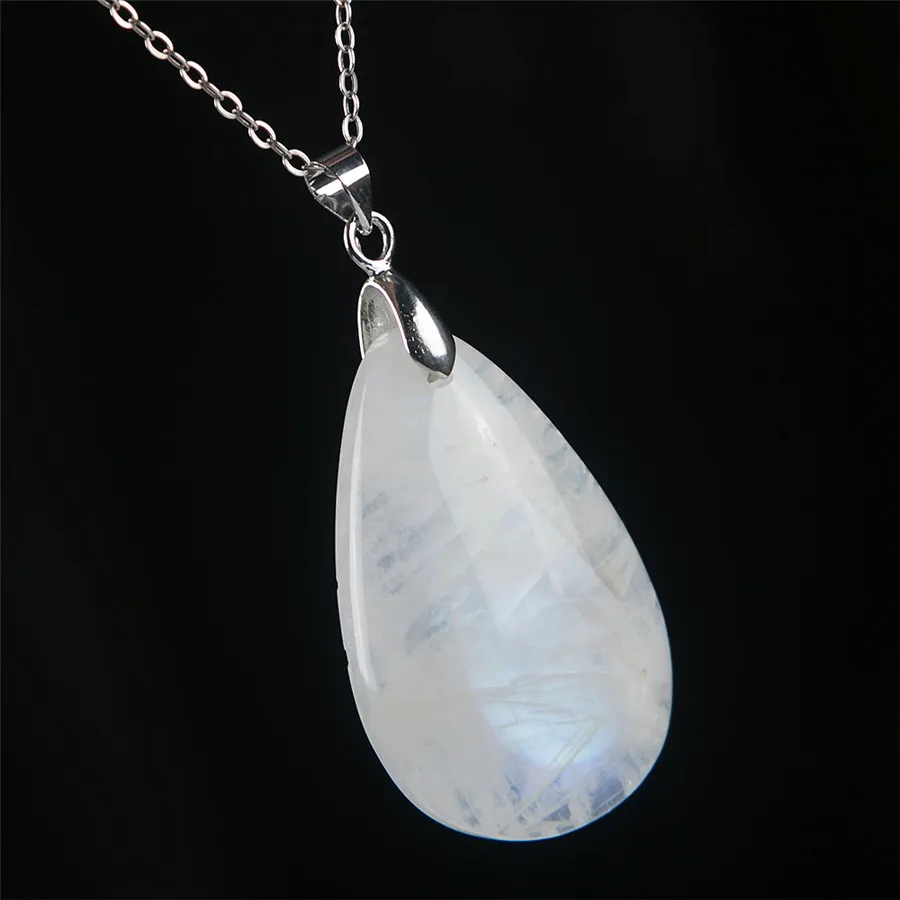 

Genuine Natural Blue Light Moonstone Crystal Water Drop Stone Bead Women Fashion Pendant 36x23x9mm