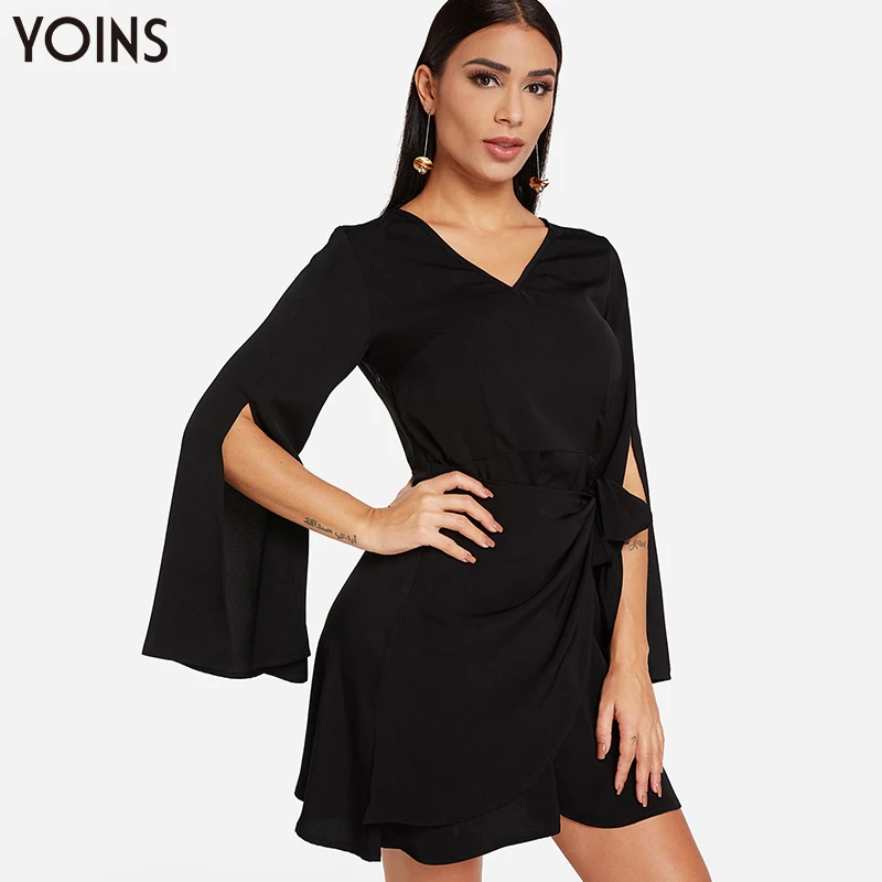 YOINS 2020 женское платье осень лето Vestidos на шнуровке сексуальное v образный вырез