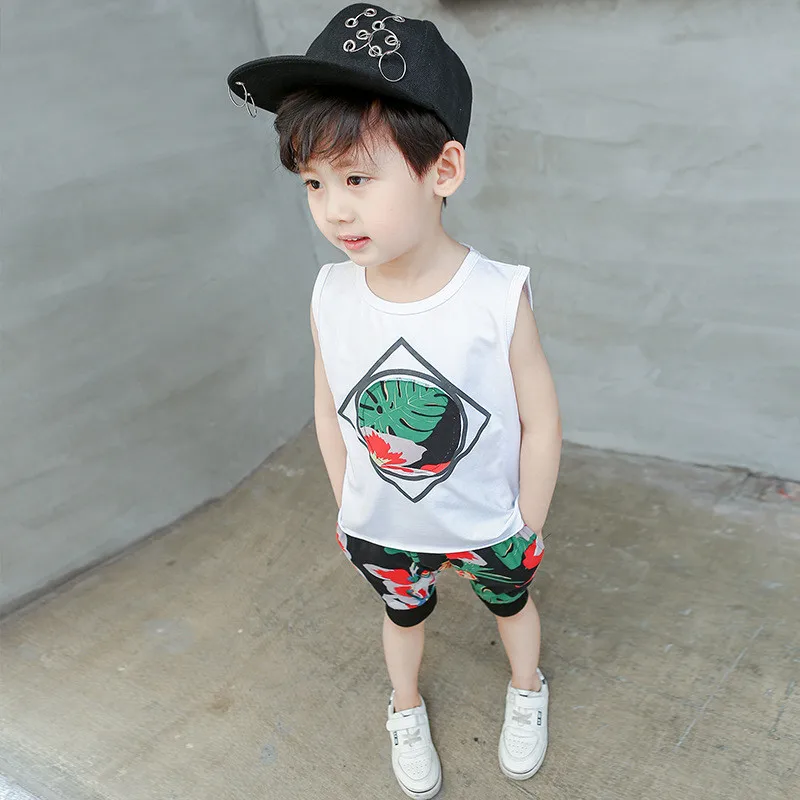 2019 summer boys clothing sets kids fashion cotton printing vest+short pants 2pcs outfits for children boy tracksuit suits |