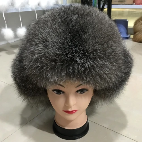 gray Хит, зимняя Новинка, мужская шапка из натурального Лисьего меха, шапка из натуральной кожи, Повседневная теплая мягкая шапка из натурального Лисьего меха, шапка-бомбер s - Цвет: gray
