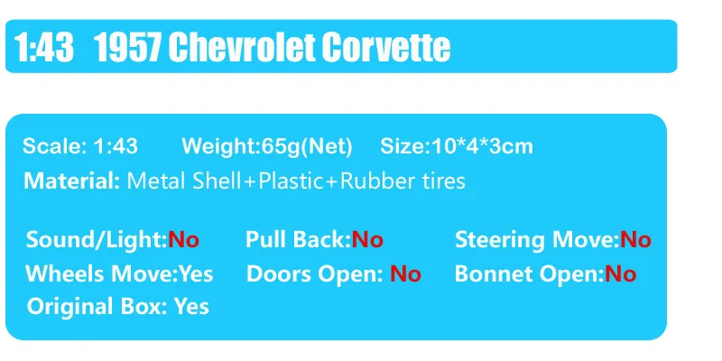 1/43 классический мини 1957 Chevrolet Corvette C1 Diecasts& Toy Vehicles масштабные Машинки Игрушки миниатюры модель для взрослых коллекция хобби