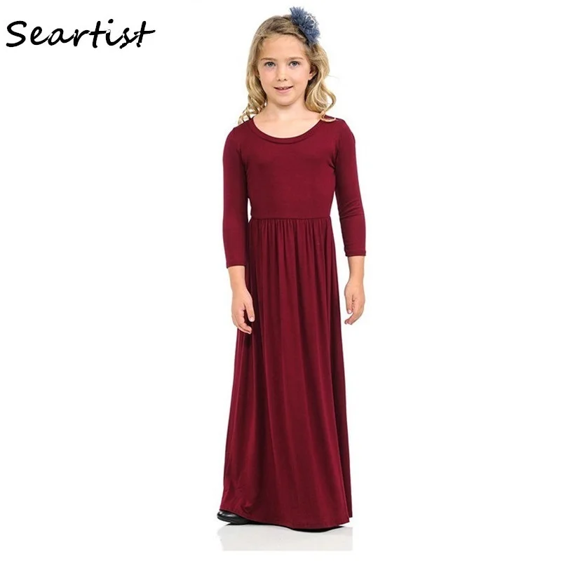 

Seartist Girls Beachwear Long Dress Baby Dresses Spring Summer Beach Long-sleeve Plain Bohemia Boho Princess Casual 2022 New 45