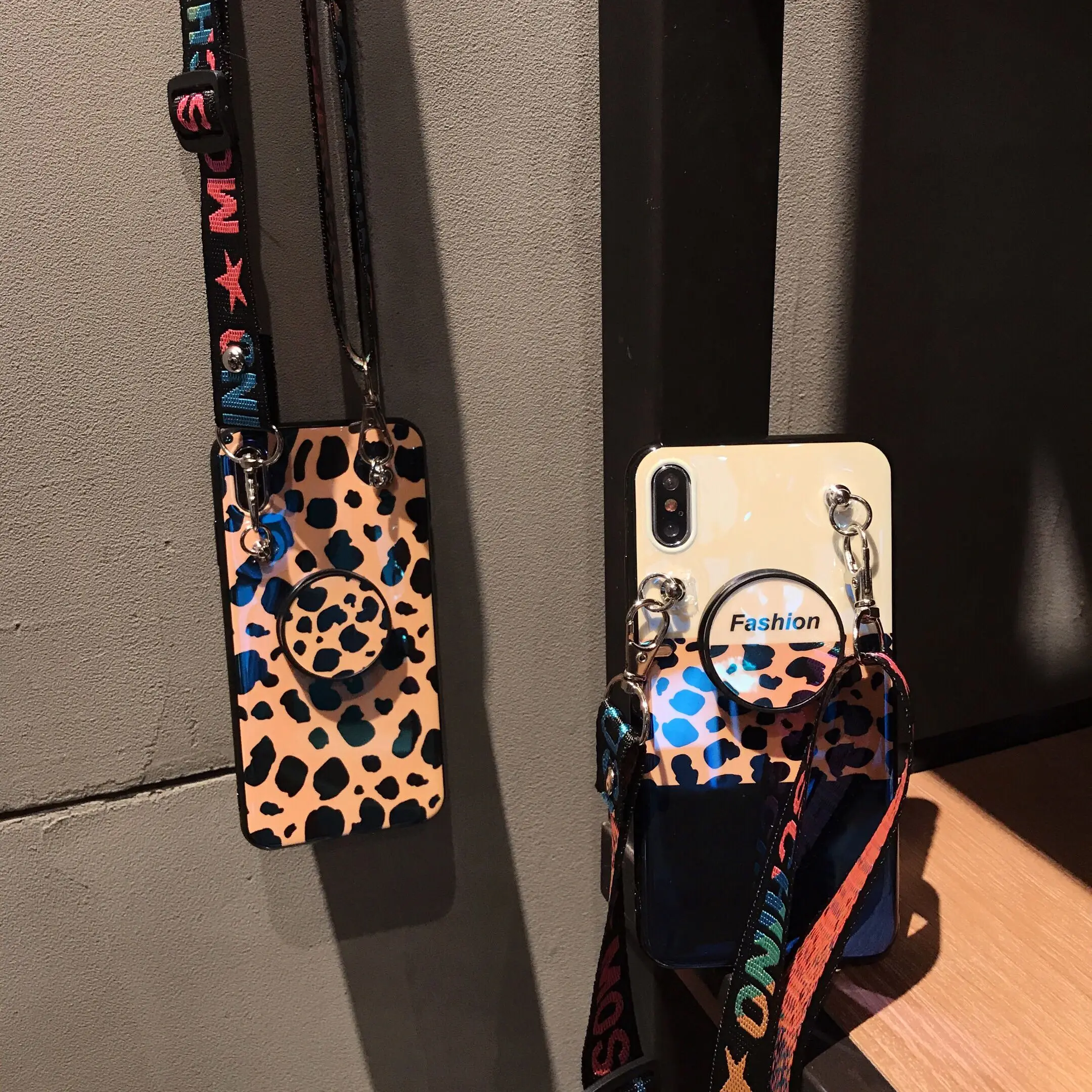 Luxury Laser Leopard 3in1 Lanyard +Holder +Cover Case for iPhone XR X XS Max 7 7plus 8 8plus 6 s Plus Fashion Cover Capa Coque |