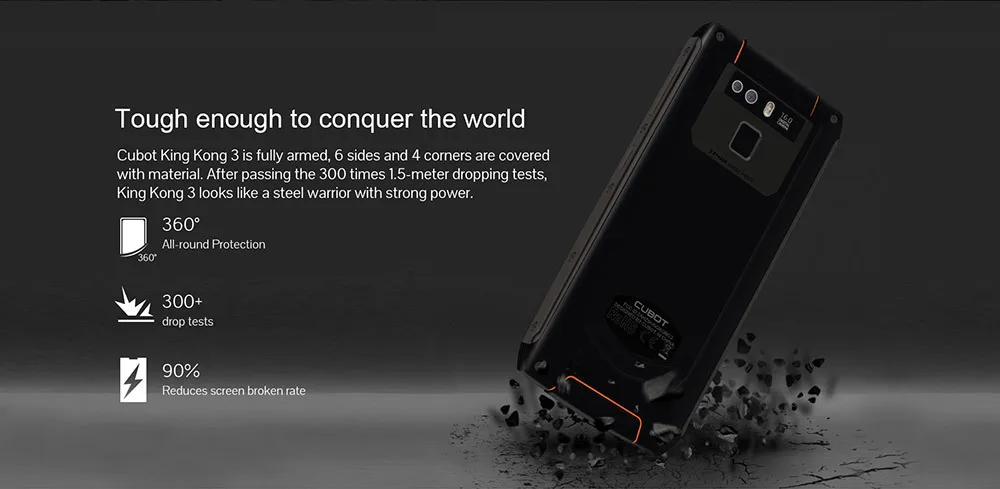Cubot King Kong 3 IP68 водонепроницаемый ударопрочный мобильный телефон 6000 мАч Android 8,1 4 Гб+ 64 Гб MT6763T Восьмиядерный 5,5 ''4G смартфон