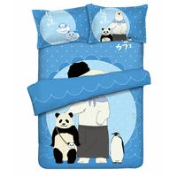 Anime JK Cartoon Shirokuma Cafe Panda Polar Bear Penguin Blue Comforter Set Bed Flat Sheet Quilt Cover Pillowcase Bedding Sets