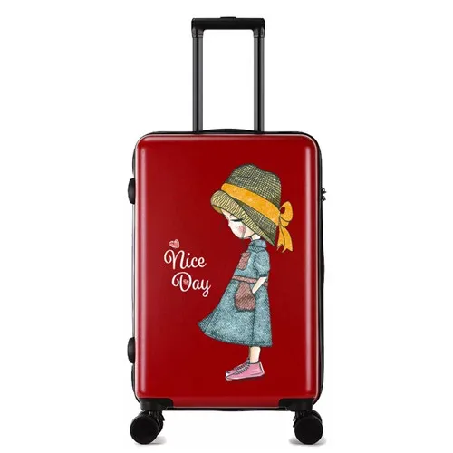 red KLQDZMS 20/24 дюймов ABS+ PC мультфильм девушки Дорожный чемодан кабина Sipnner чемодан на колесиках с колесиком - Цвет: red