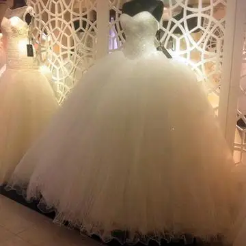 Strapless White Tulle Bling Bling Sequins Beaded Sweetheart Puffy Ball Gowns Wedding Dresses Long Bridal Dresses