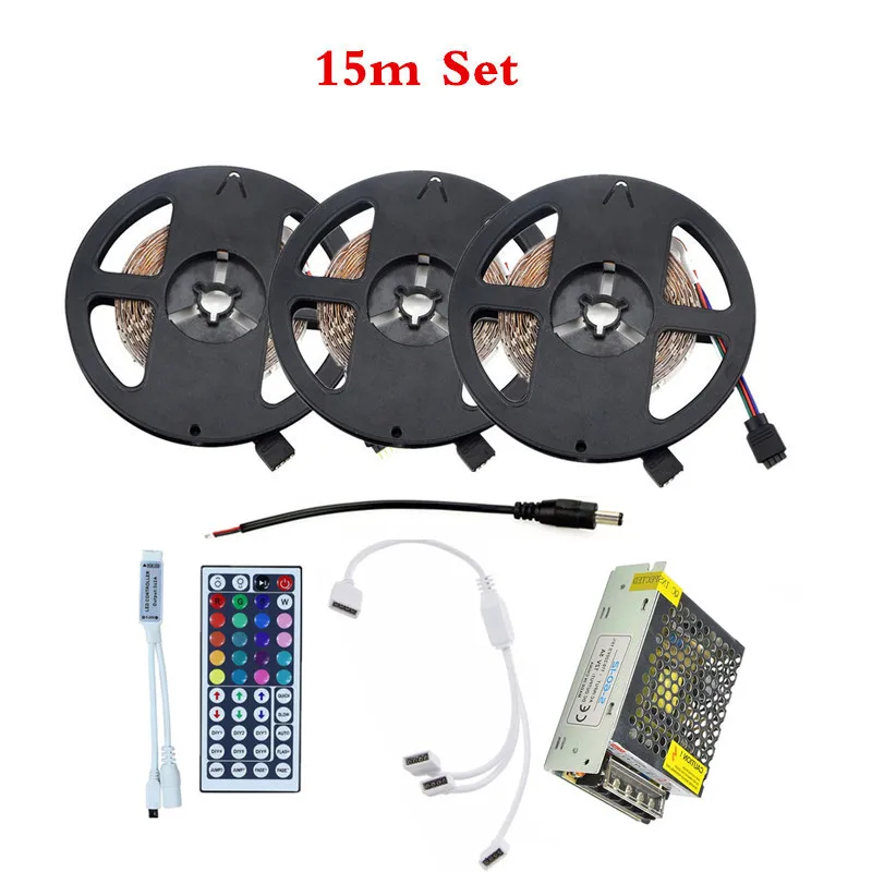 15m Set 5, 10 м, 15 м, 20 м RGB Светодиодные ленты DC12V SMD 2835 Водонепроницаемый Гибкая ленточная Красочные Веревка светильник струнные лампы+ светодиодный контроллер+ Мощность - Испускаемый цвет: 15m Set