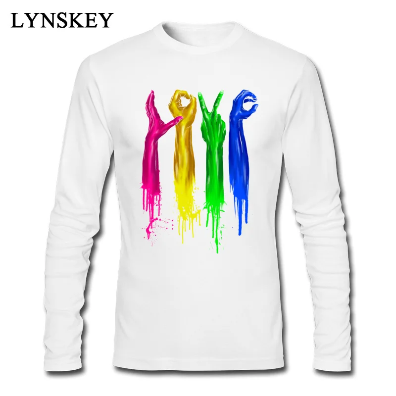 

Colored Love Pose Hand Mens Fashion Long American Clothing Men's Round Collar Slim Fit Tops T Shirt