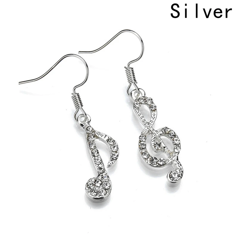 Женские ассиметричные серьги-подвески в виде нот с кристаллами модные подарок на