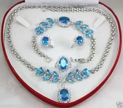 

light blue zircon Silver chain Necklace Bracelet Earring Ring watch wholesale Quartz jade CZ crystal