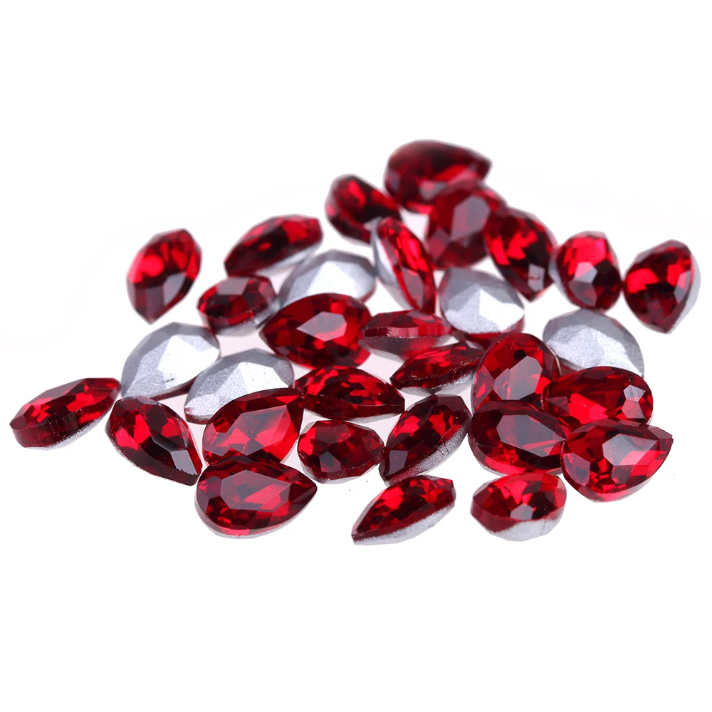 Tear Red 50pcs Кристалл AB черный и красный цвета 50 шт. остроконечная подложка стекло стразы камни глаз слеза круглый Овальный DIY Дизайн ногтей украшения - Цвет: Tear Red 50pcs