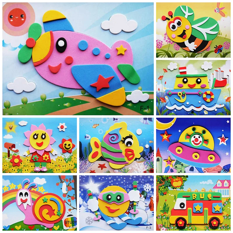 

10 designs/lot DIY Cartoon Animal 3D EVA Foam Sticker Puzzle Series E Early Learning Education Toys for Children