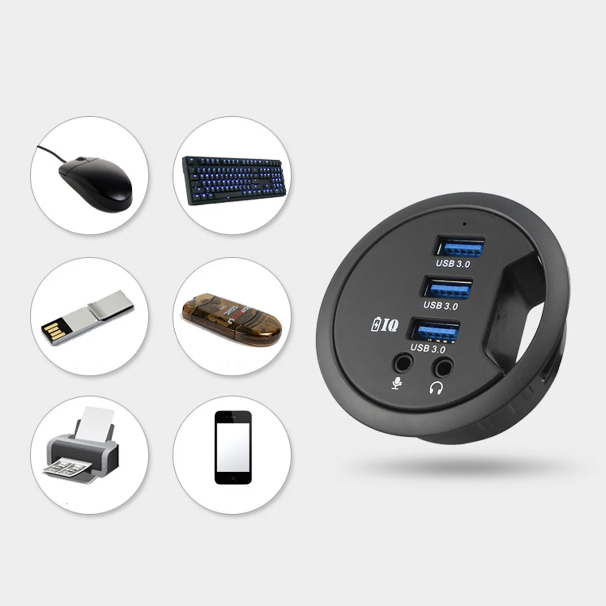 Крепление на стол 3-Порты USB 3,0 HUB адаптер для Macbook внешний стерео звук адаптер кабель комбо круглый usb-хаб со штепсельной вилкой европейского стандарта