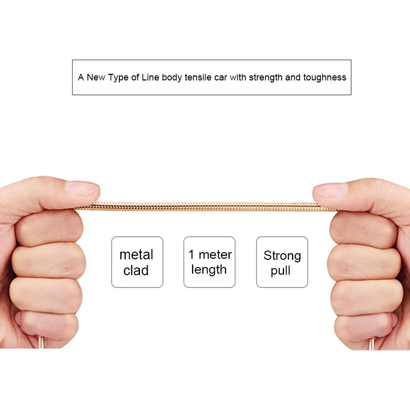 1 м металлический USB кабель для передачи данных для iPhone 6 S 6 S 7 8 Plus X XR XS Max 5 5S 5C SE iPad mini Air 2 провод для быстрого заряда шнур