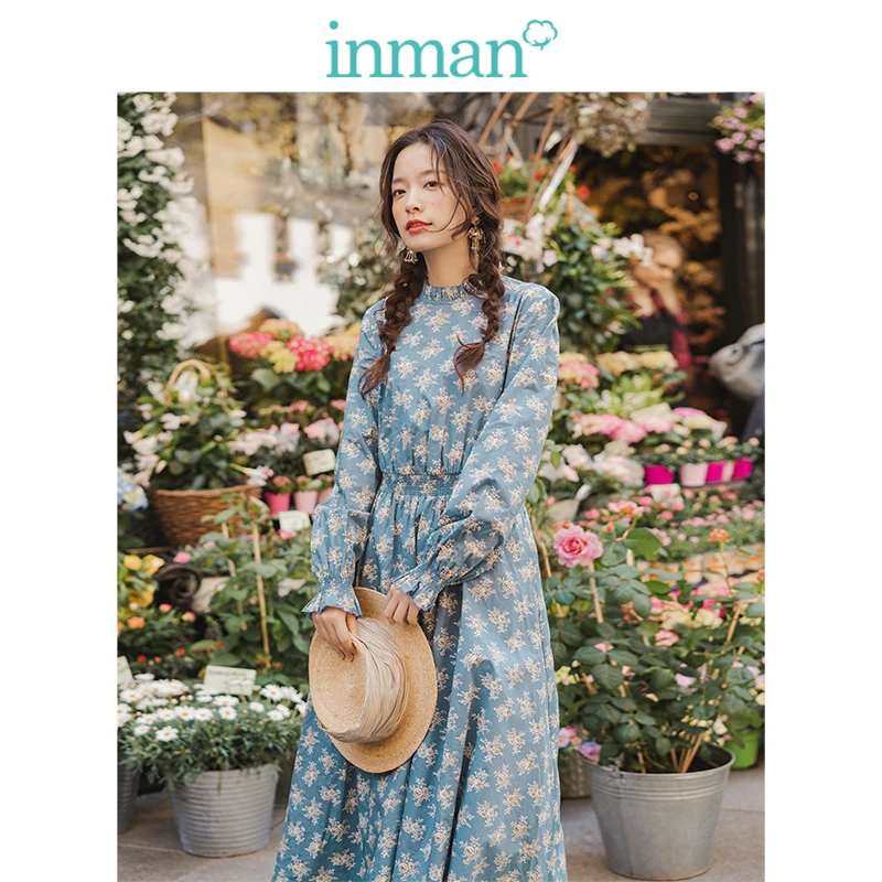 INMAN осень 2019 Новое поступление кружевное стоячий воротник Ретро стиль цветочное