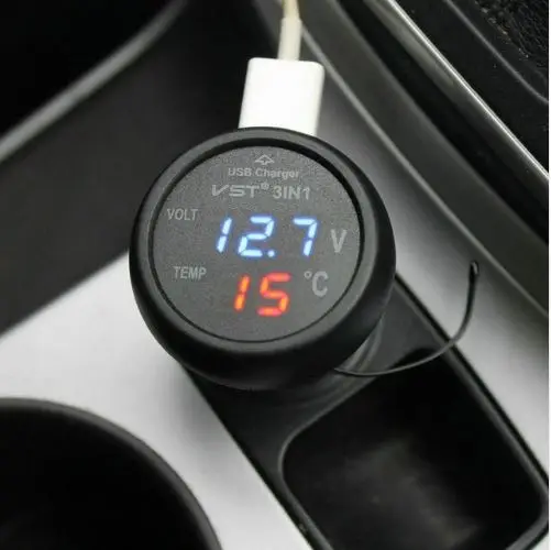 Blue Light VST автомобиль 3 в 1 Многофункциональный автомобиль USB Зарядное устройство термометр Вольтметр цифровой измеритель монитор 2.1A USB Зарядное устройство для мобильного телефона - Название цвета: Blue Light