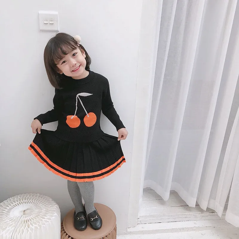 Вязаный пуловер с вишневым принтом для девочек от 2 до 6 лет свитер плиссированной