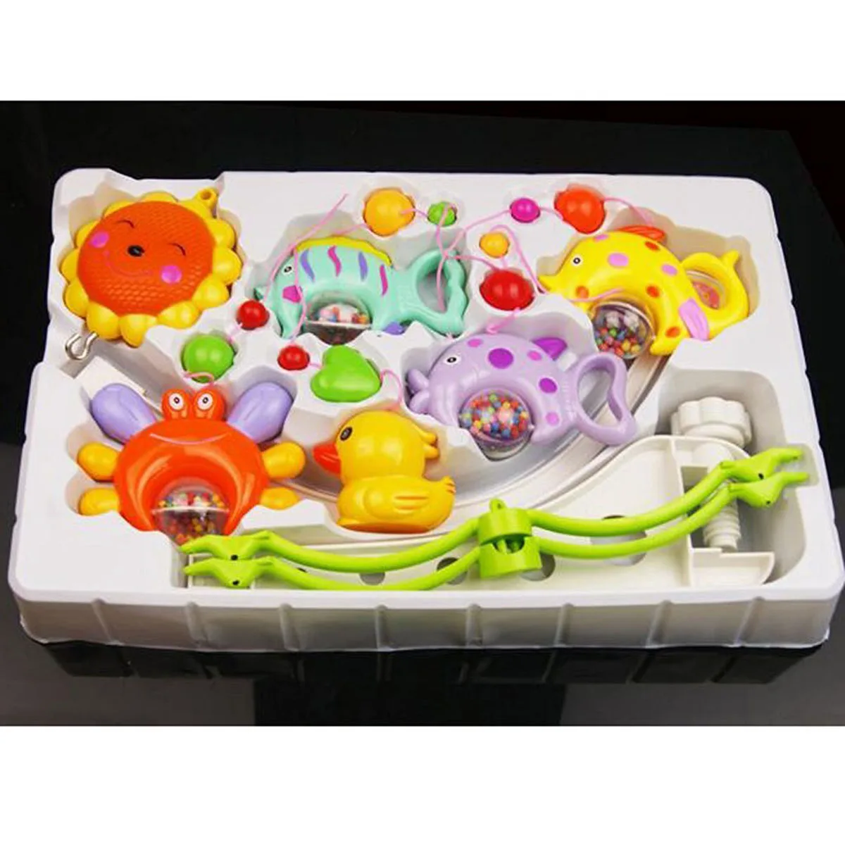 Music Bed Bell Set Funny Fish Crab and Duck Baby Crib Mobile Music Bed Bell Educational Toy(Random Color