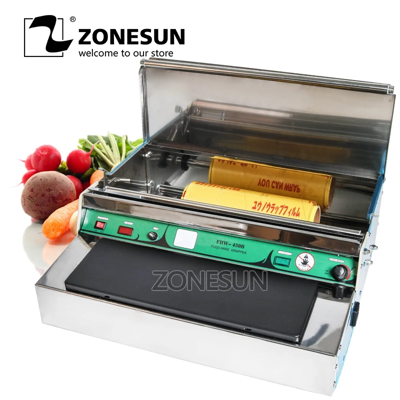 

ZONESUN Stainless steel cling film sealing machine,Food fruit vegetable fresh film wrapper, cling film sealer packaging