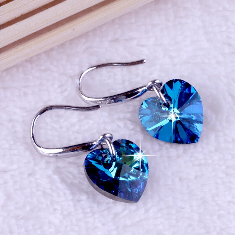 Женские серьги гвоздики из серебра 925 пробы с голубым кристаллом|crystal stud earrings|stud
