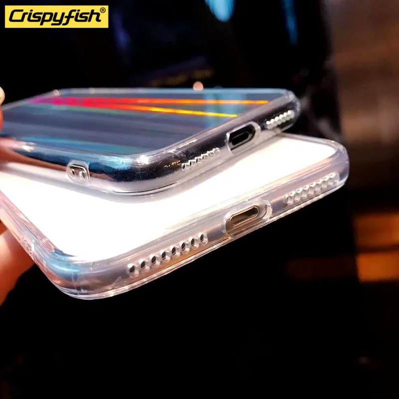 Мягкий силиконовый чехол с радужным закаленным стеклом из ТПУ для iPhone 7 8 Plus