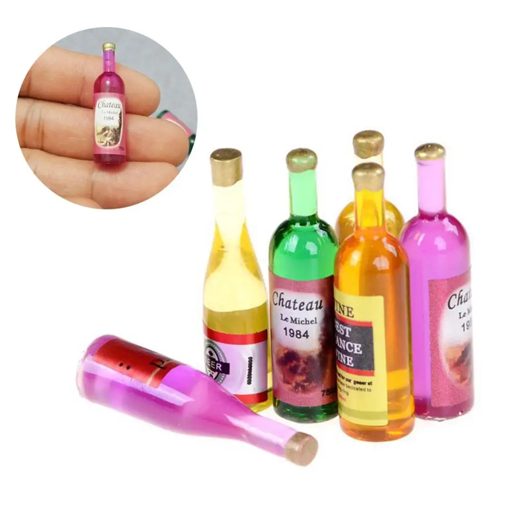 6Pcs/Set 1/12 Miniature Colourful Wine Bottles Dollhouse Kitchen Accessories |