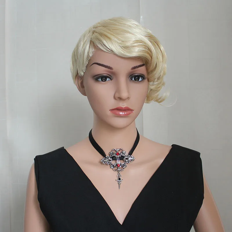 Neo-Gothic Halloween Punk Pendant Necklace For Women Black Lace Cross Red Green Crystal Chokers Gift Vampire Costume | Украшения и