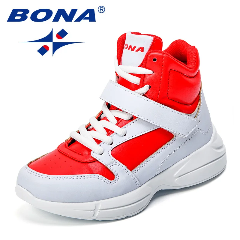 White red BONA/ модный стиль; детские ботинки с высоким верхом из синтетического материала; зимняя обувь для мальчиков; ботильоны на шнуровке для девочек; светильник; Быстрая - Цвет: White red