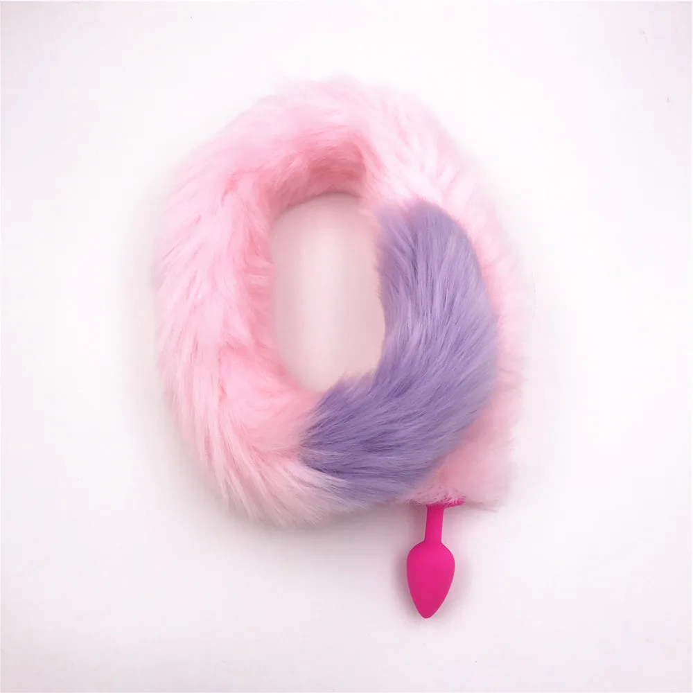 Анальная пробка с розовым и фиолетовым хвостом длиной 80 см секс-игрушки игры для