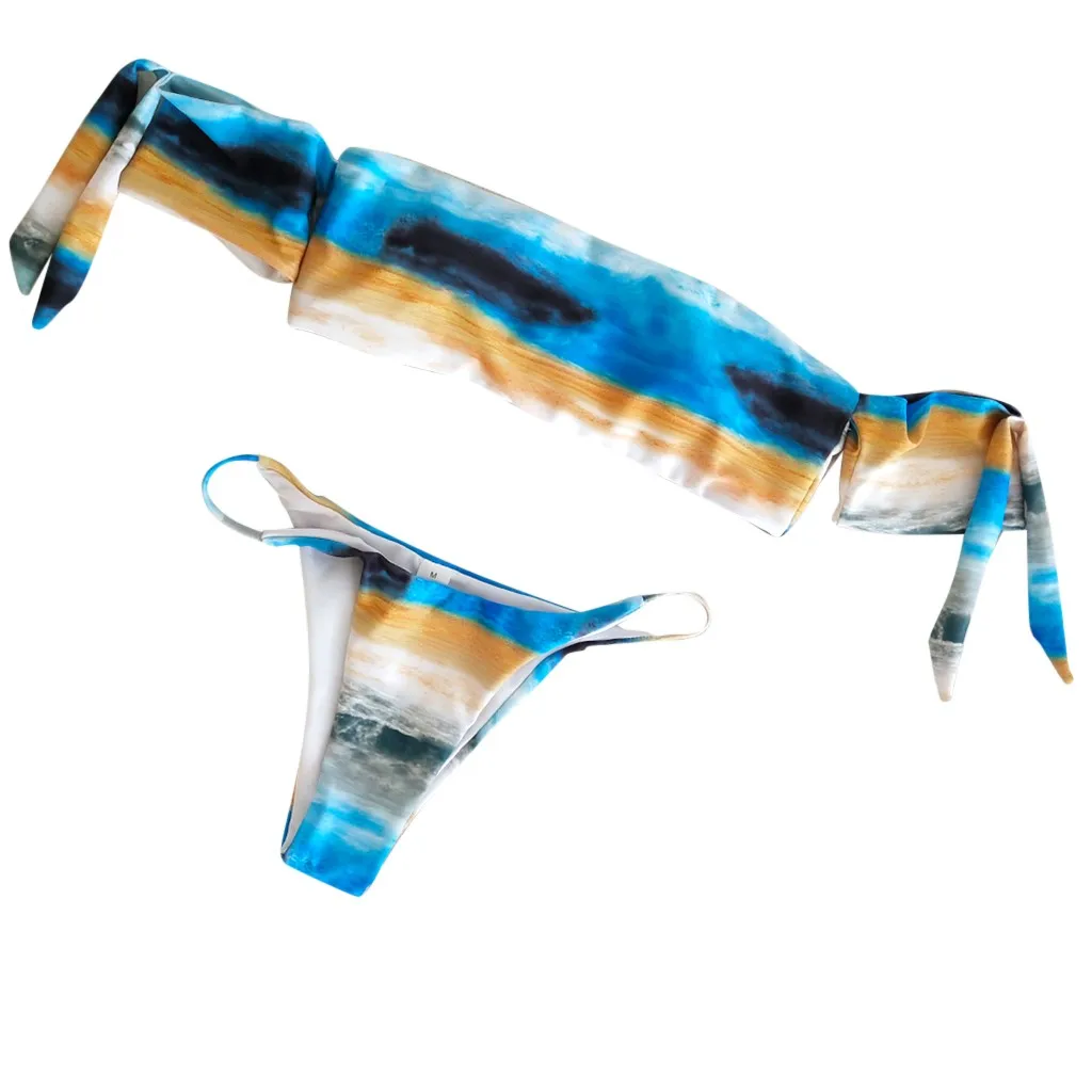 Купальник женский с чашками пуш-ап пикантный комплект бикини бандо на бретельках