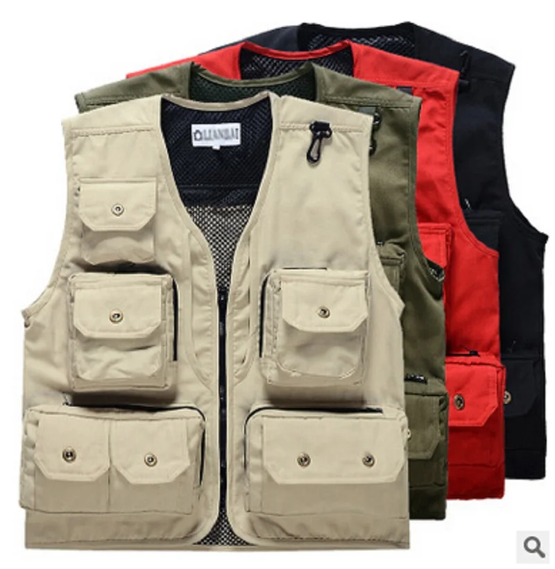 

XXXL size good quality New Man outdoor fishing vest shooting coat Many pocket Male waistcoat Plus size Canvas Jacket