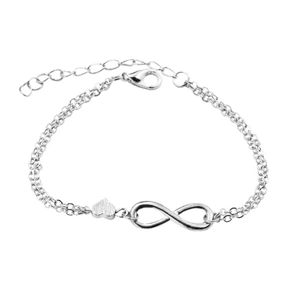 1Pc Fashion Gold Silver 8 Infinity Heart Sign Bracelet Infinite Metal Punk Hand Chain Bangle For Women Girl Lover Jewelry |
