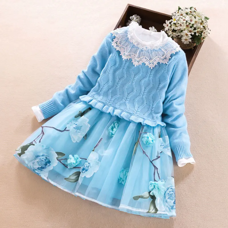 

Girls Clothing set Autumn Winter Kids Sweater+Princess Dress 2pcs Suit for girl Party Wedding Dresses Children clothes368 10 11Y