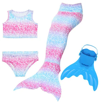 Blue Pink Для девочек Плавание ming Русалка Моноласты, хвосты для купания, дети, Зауженное платье бикини Плавание Флиппер детская Русалка на шее; костюм для купания; костюм Плавание ming плавники - Цвет: Blue Pink