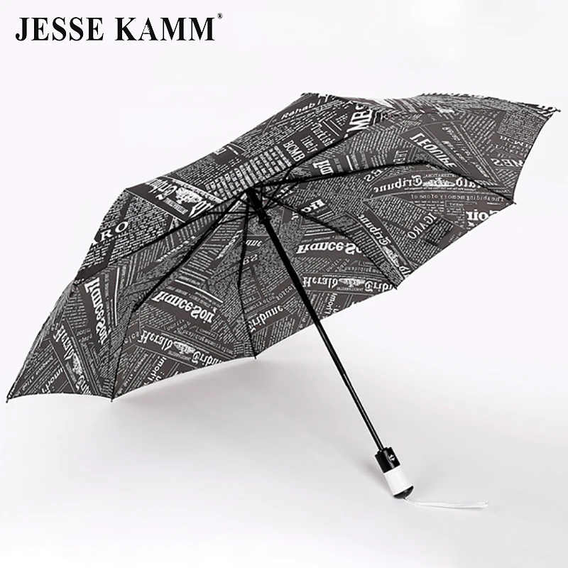 

Полностью автоматический складной зонт JESSE KAMM, удобный и портативный, в стиле газет, ветрозащитный, непромокаемый, не прозрачный зонт