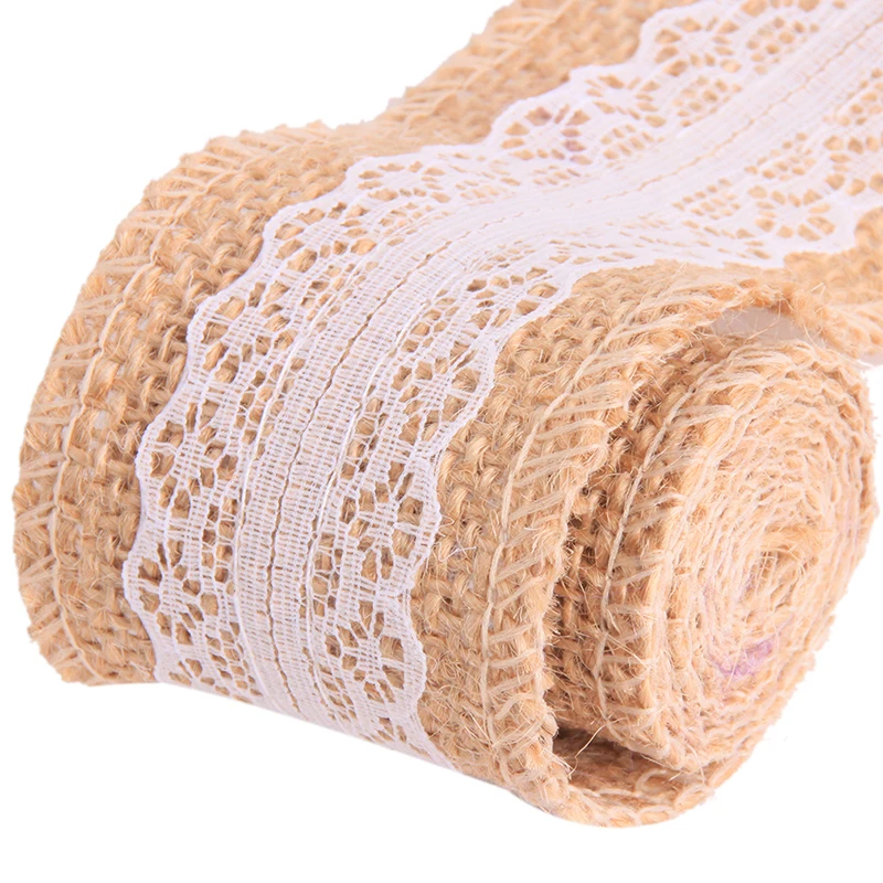 100*5cm Linen Lace with Natural Burlap Fabric Ribbon Rustic Home Wedding Decor Christmas Gift Wrap Packaging | Дом и сад