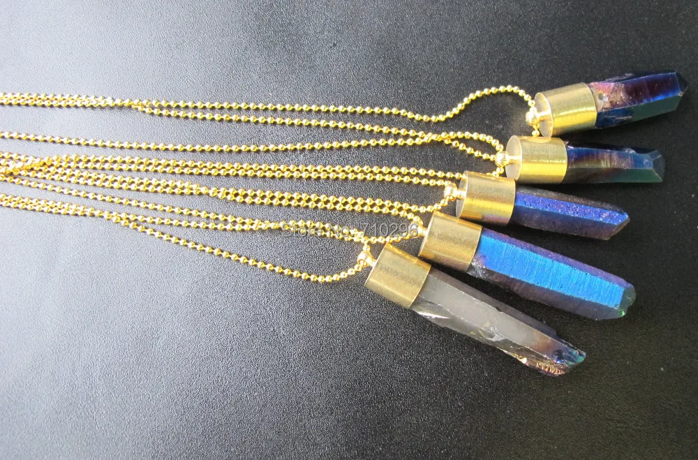New arrived~Titnium Blue Quartz Point Necklace With gold chain 18