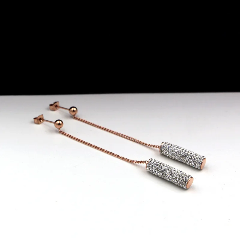 Модные серьги из нержавеющей стали с бусинами длинная цепочка кристаллический