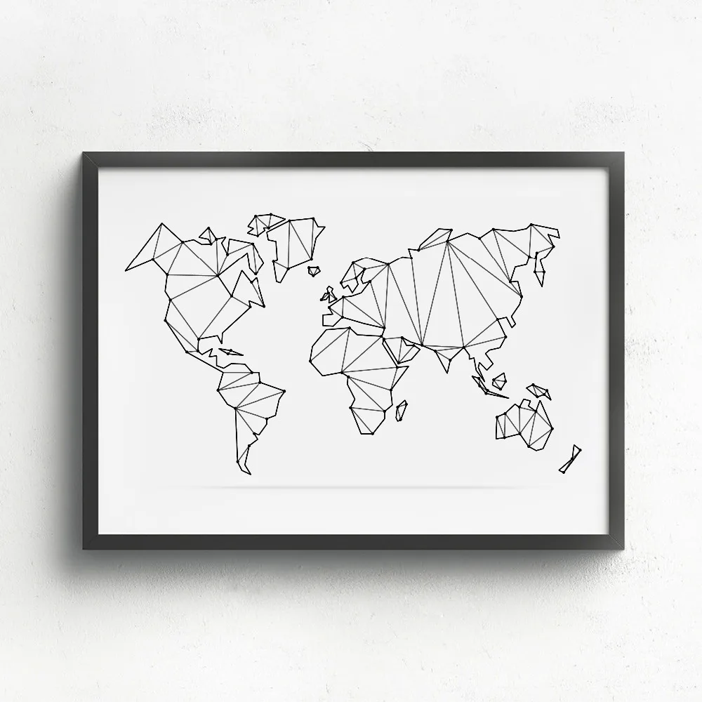 Nordic Abstract World Map Canvas Art Print Wall Pictures Geometric Low Poly of Poster Painting Home Decoration | Дом и сад