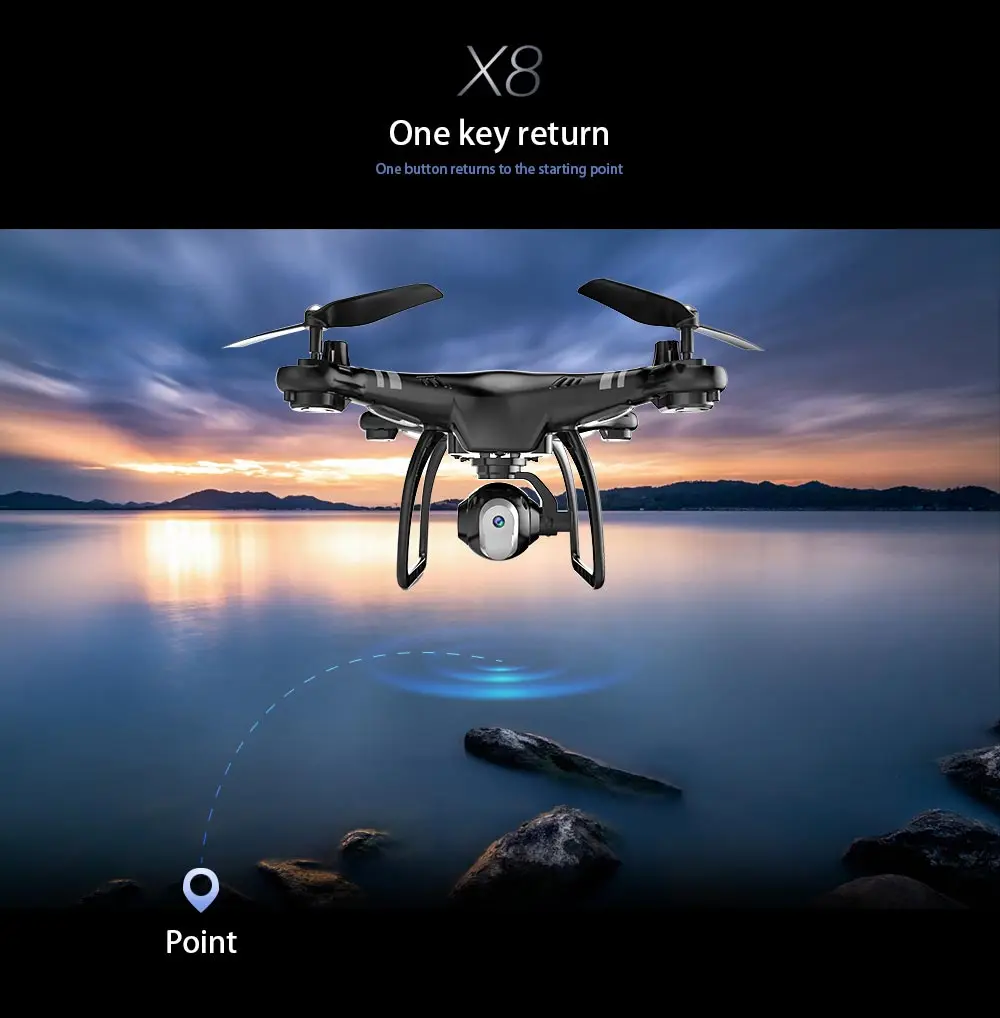 Дрон с дистанционным управлением EBOYU X8 w/Wifi FPV HD регулируемая камера удержание высоты один ключ возврат/посадка/взлет Безголовый Радиоуправляемый квадрокоптер Дрон