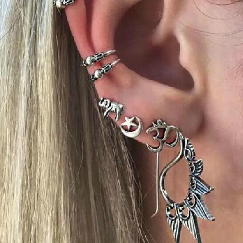 7 шт. богемные Винтажные серьги с якорем листьями совой модные ретро набор колец