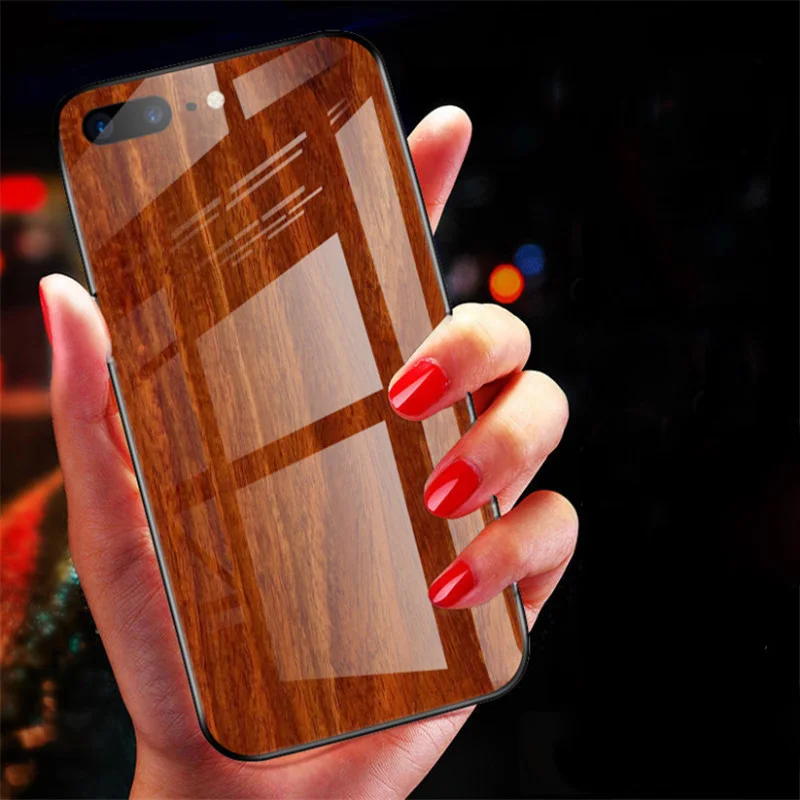 Деревянный чехол из окрашенного стекла для iPhone X XR XS Max закаленного Силиконовый