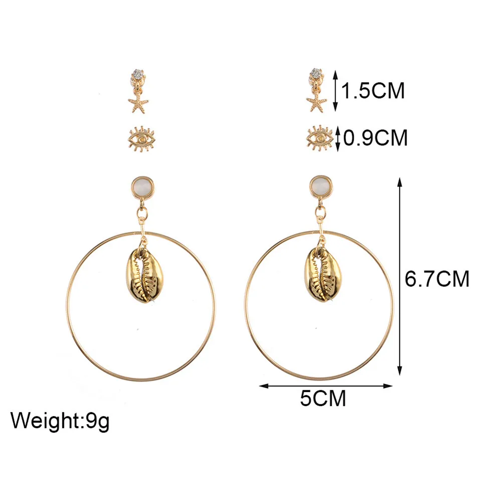 3 шт. богемные серьги в виде большого круга для женщин с золотыми кристаллами и