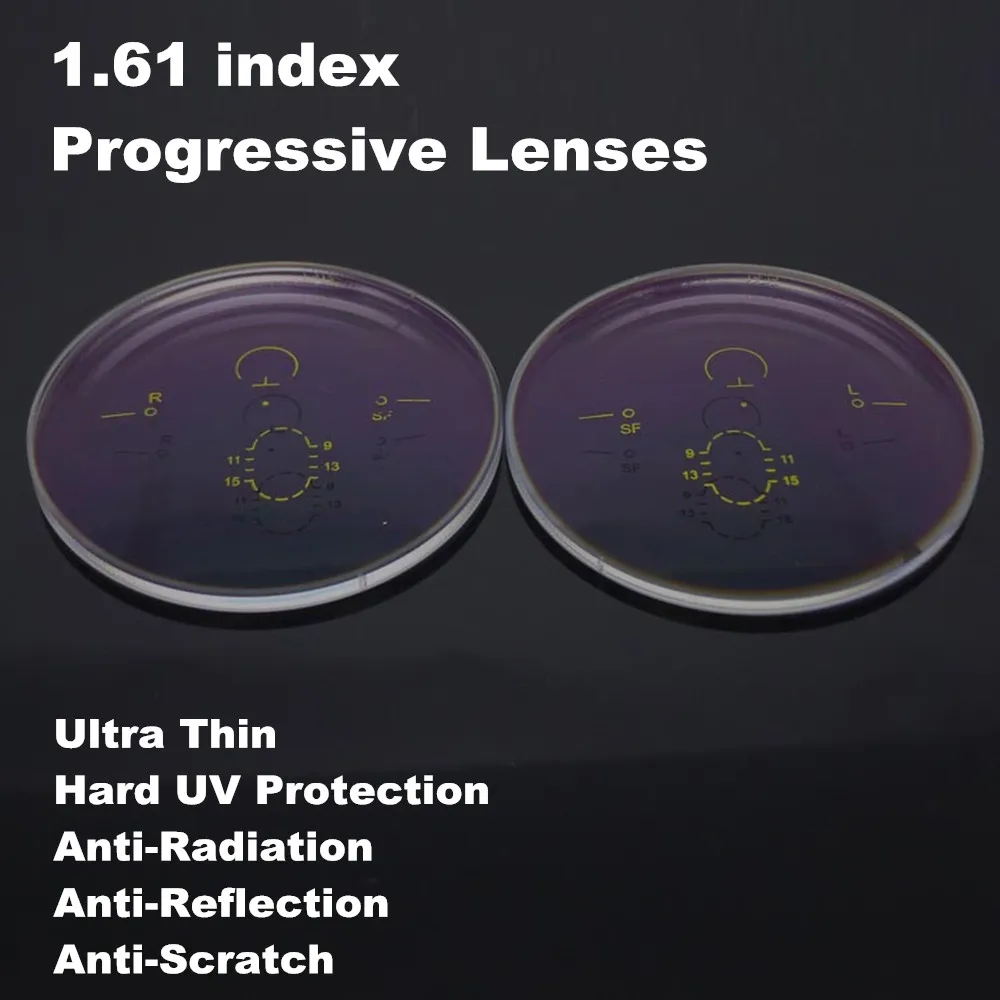 2PCS 1.61 index Ultra Thin Progressive Bifocal Multi Focus Aspheric Prescription Lenses CR-39 UV Anti Reflective Coating Glasses
