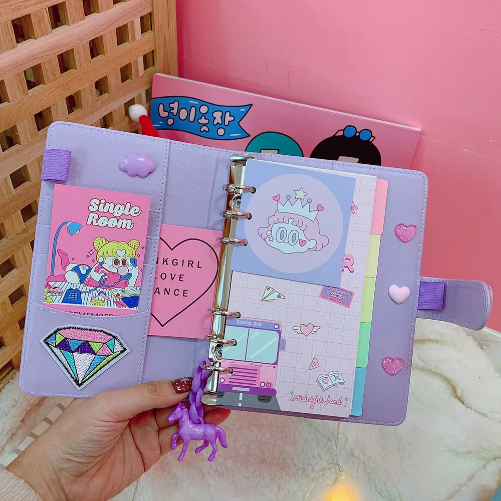 Climemo спиральный переплет блокнот Kawaii Маленькая девочка катушка книга имитация кожи, Makaron цвет клетчатая карточка альбом для зарисовок - Цвет: Purple
