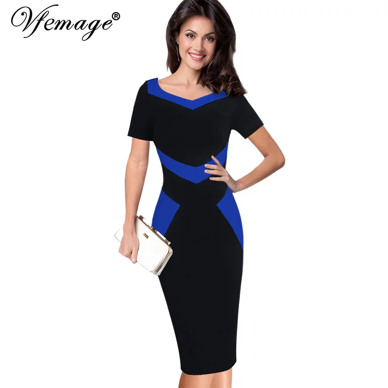 Vfemage женские элегантные оптические иллюзии лоскутное контраст 2017 тонкий