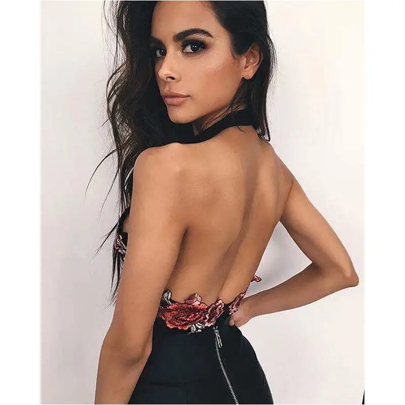 Женское боди без рукавов с открытой спиной и V образным вырезом|bodysuit jumpsuit|fashion