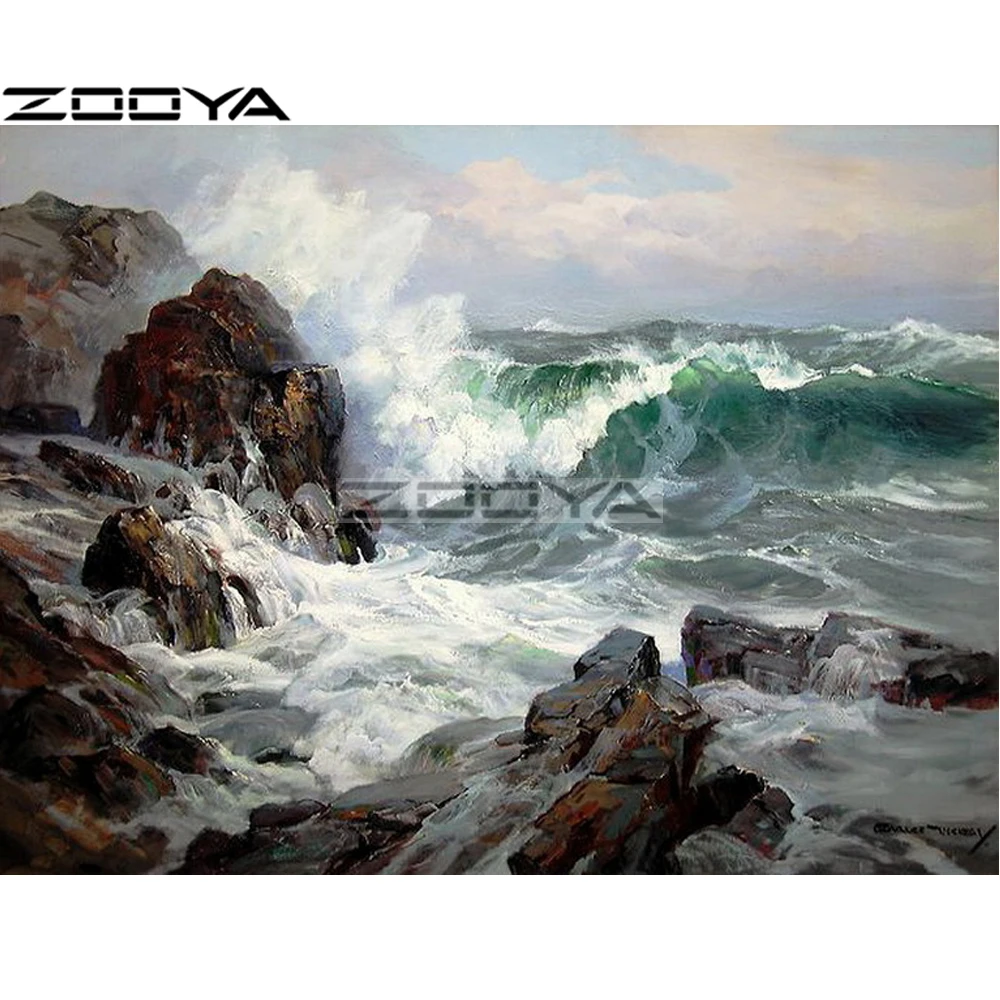 

Diamond Embroidery 5D DIY Round Diamond Painting Wall Sticker Sea Waves By The Seaside Picture Of Rhinestones Cross-Stitch R1519