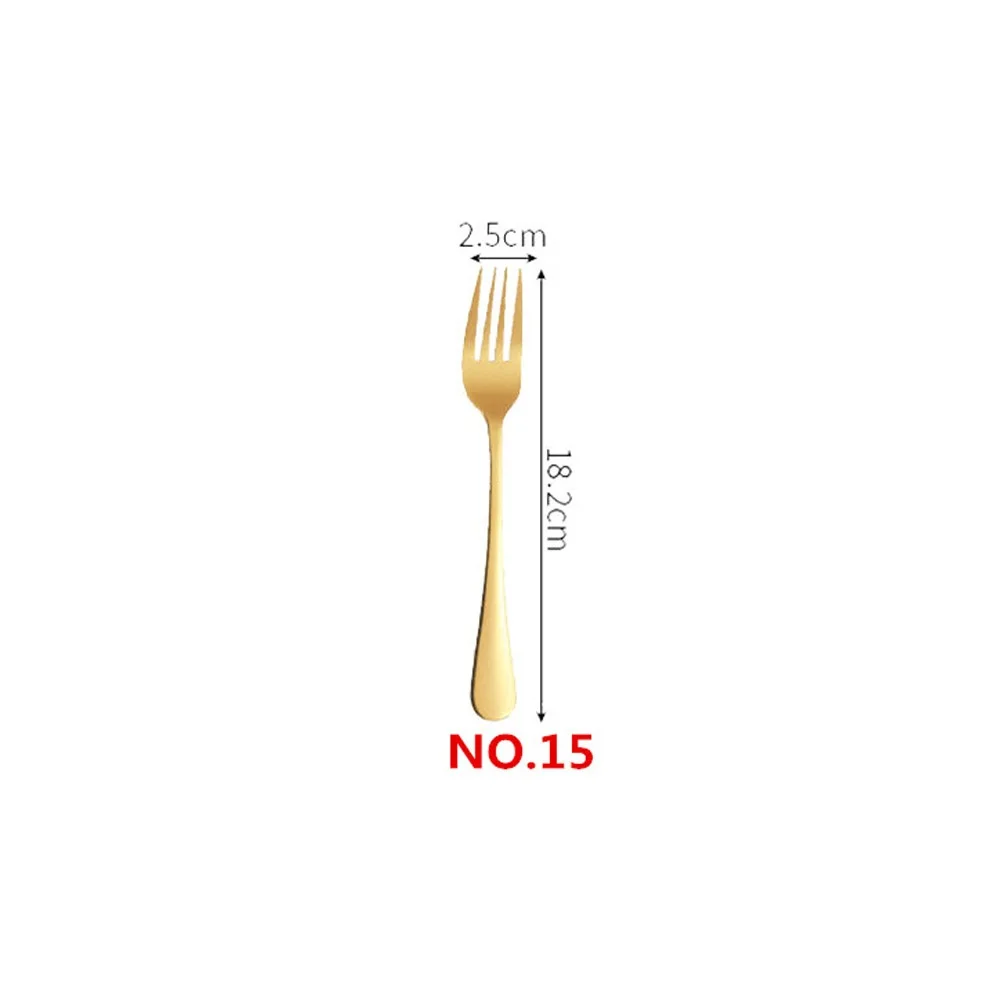 NO.15 Middle Fork 1/5 комплектов, Нержавеющая сталь Золотой набор столовых приборов Зеркало Посуда Золотой столовый Услуги совки Ножи вилка Кухня аксессуары - Цвет: NO.15 Middle Fork